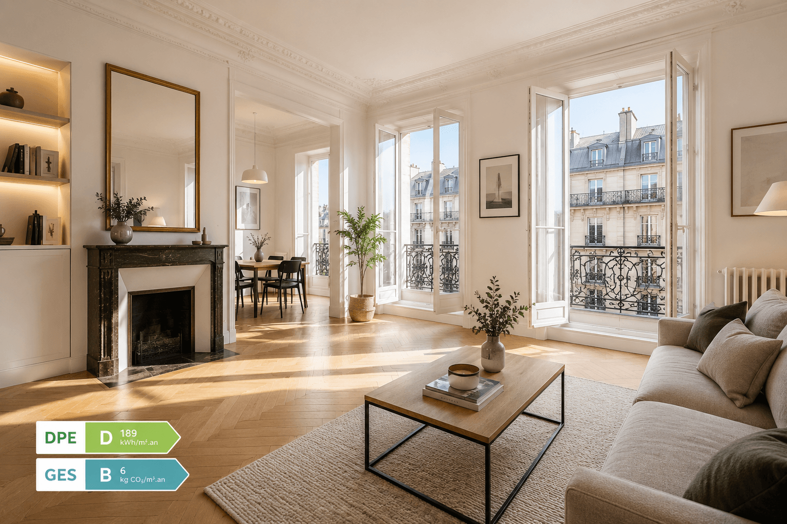 Renovated, bright Paris flat symbolising a high-performing rental property on the EPC scale